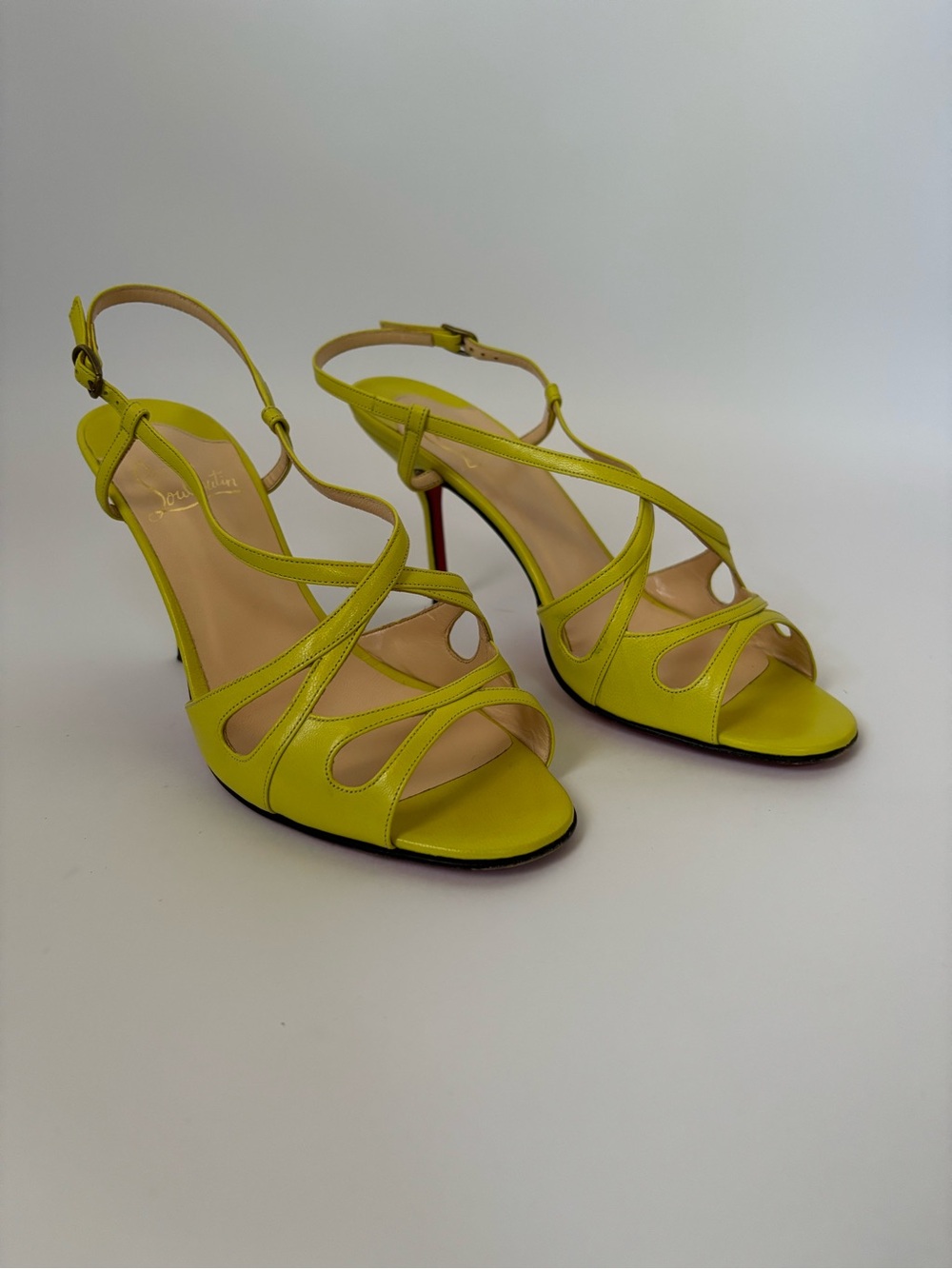 Christian Louboutin Citronnade Chartreuse Lime Leather Cutout Sandals Size 38